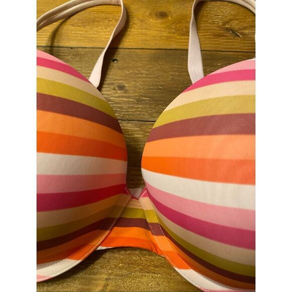 Victoria’s Secret 36DD T-shirt push-up full coverage bra multicolor striped pink - Picture 2 of 6